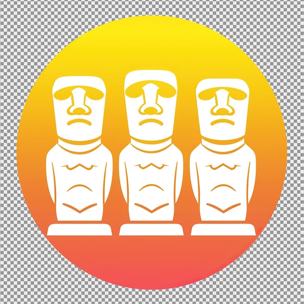 Moai easter island icon in white color and yellow gradient circular background Premium Vector