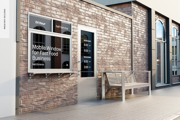 Mobiel venster voor fast food business mockup, perspectief