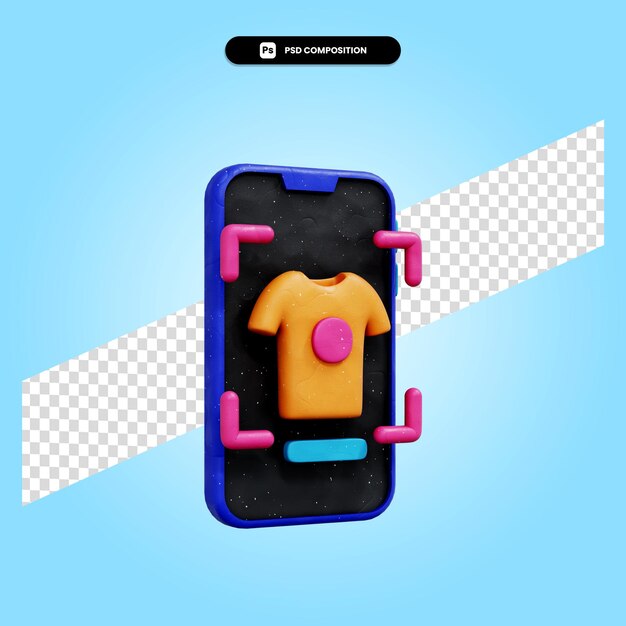 Mobiel winkelen 3d render illustratie geïsoleerd