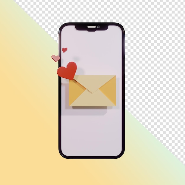 Mobiele telefoon messaging liefde 3d render