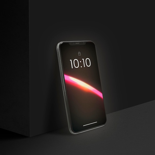 Mobiele telefoon psd-mockup met esthetisch led-licht