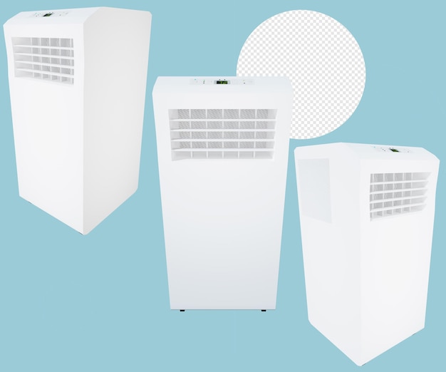 PSD mobile air conditioner from different angles transparent background 3d render