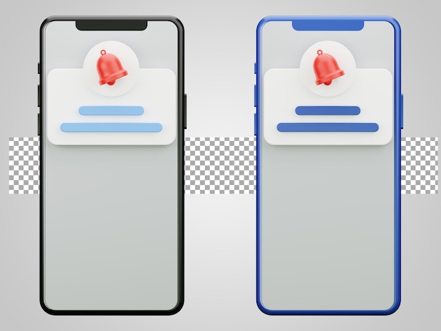 Mobile alert notification on transparent background 3D Render