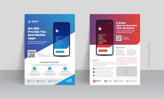 Mobile app promotion flyer brochure cover template with creative layout