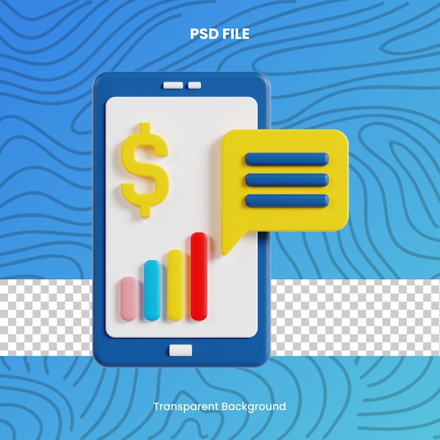 PSD mobile banking 3d render icon illustration transparent background digital marketing