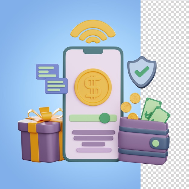 Mobile banking app 3d illustration