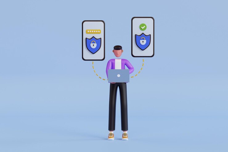 PSD mobile data protection 3d illustration