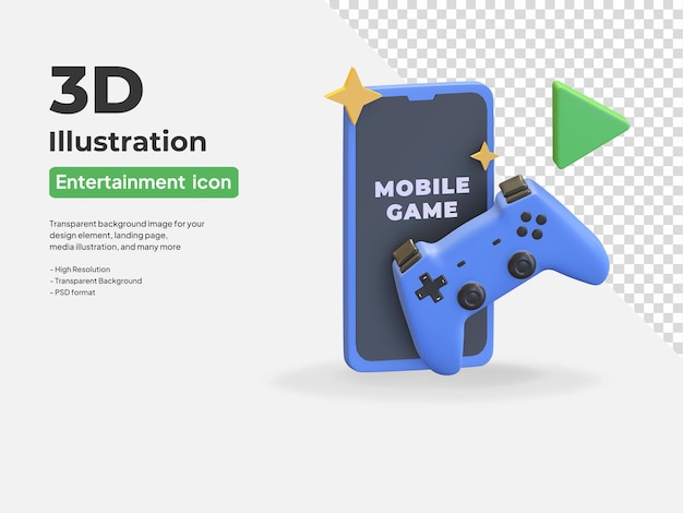 PSD mobile game with gamepad symbol entertainment 3d render illustration