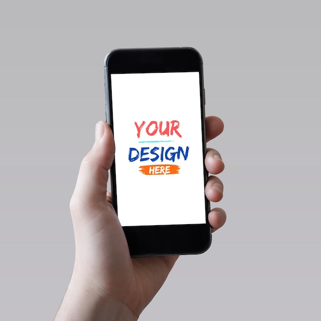 PSD mobile in the human hand mockup