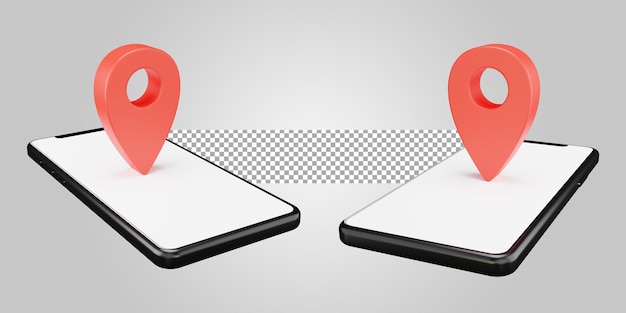 Mobile location map marker on transparent background 3D Render