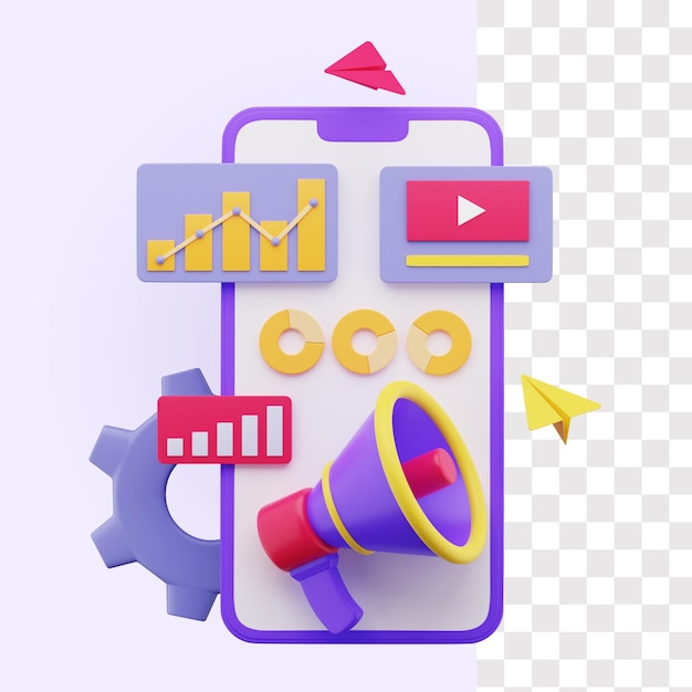 PSD mobile marketing 3d illustration