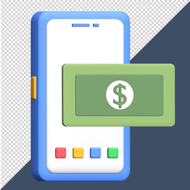 PSD mobile payment 3d with money investing icon realistic