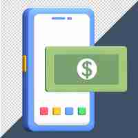 PSD mobile payment 3d with money investing icon realistic