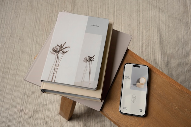 PSD mobile phone and book mockup