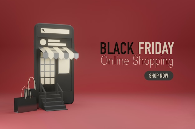 Mobile phone as front of an online shop in 3d design