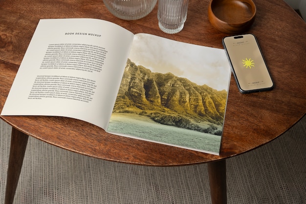 PSD mobile phone and book mockup