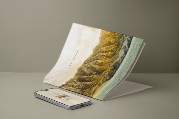 PSD mobile phone and book mockup