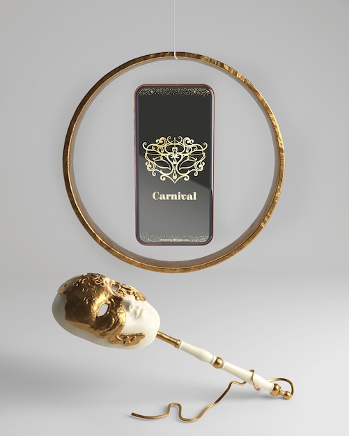 PSD mock-up e maschera per app di carnevale per cellulare