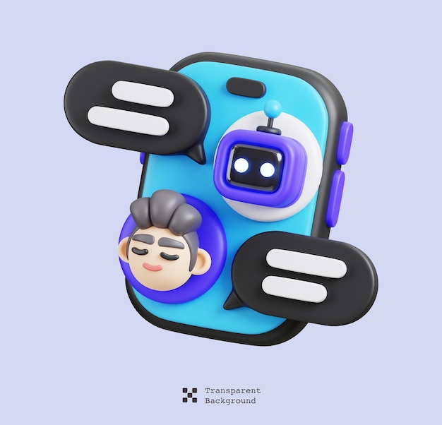 Mobile phone chatting with chat bot icon isolated ai support and artificial intelligence 3d render