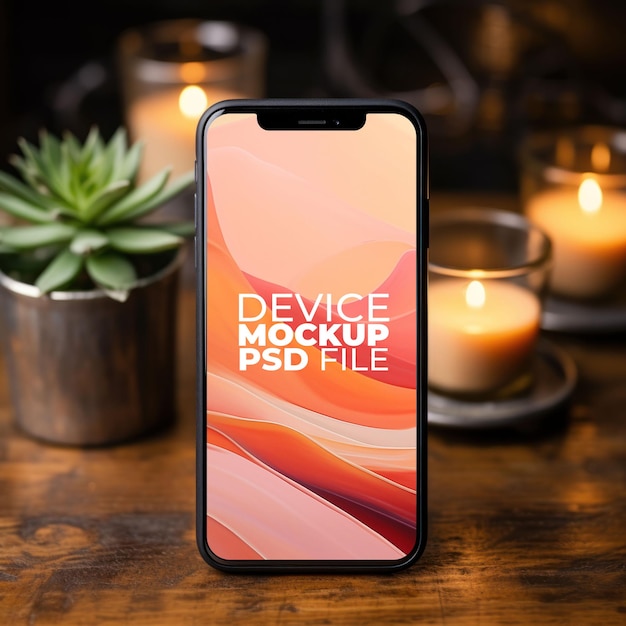 PSD mobile phone mockup on table