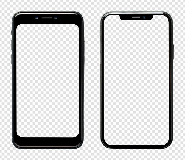 PSD mobile phone mockup template isolated on transparent background