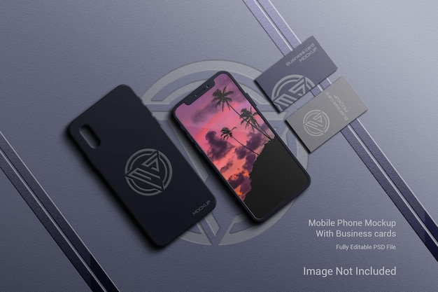 Mockup di cellulare con biglietti da visita