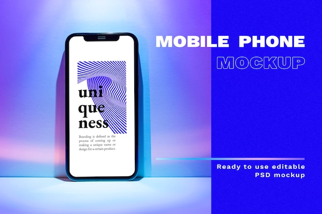 Mobile phone psd mockup with gradient led light