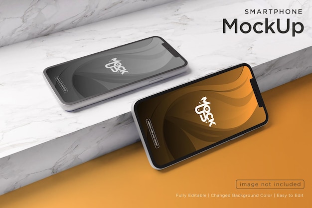 Mobile phone screen mockup design on marble texture