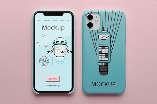 Mobile phone with case minimalistic design mock-up