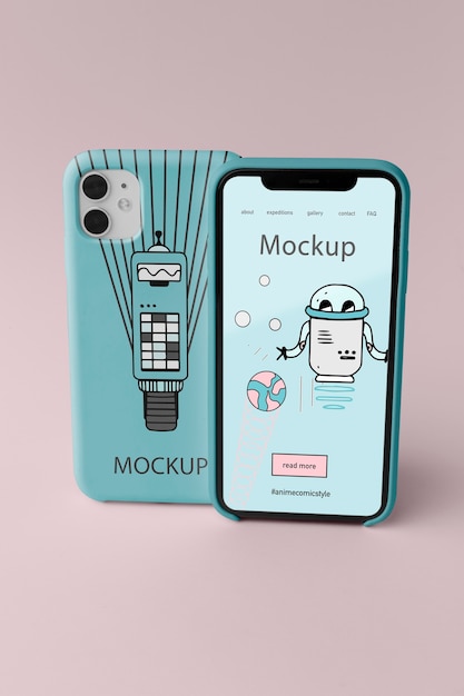 Mobile phone with case minimalistic design mock-up