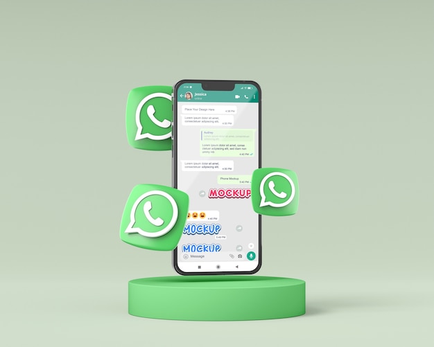 Telefono cellulare con mockup di social media