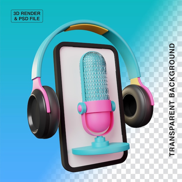 PSD illustrazione 3d del podcast mobile