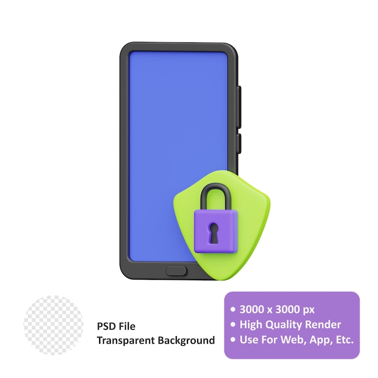 PSD mobile protection 3d realistic object design vector icon illustration