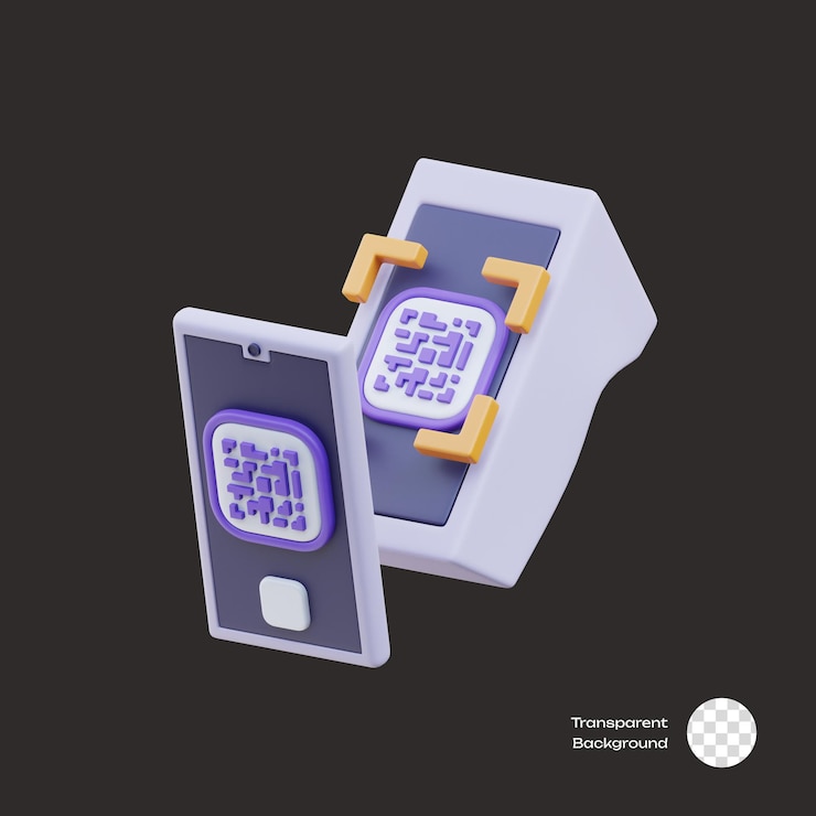 PSD mobile qr code payment 3d icons