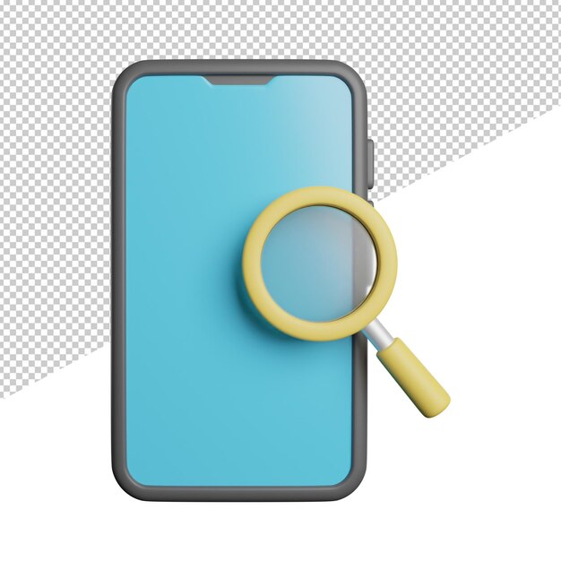 PSD Мобильный поиск найти синий телефон с увеличительным стеклом на нем