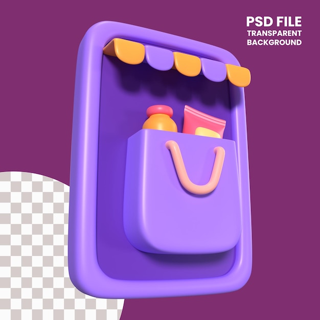 PSD 모바일 쇼핑 3d 일러스트 아이콘