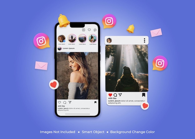 Mockup di post instagram per dispositivi mobili