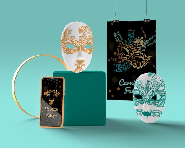 PSD mobile with carnival ad and masks