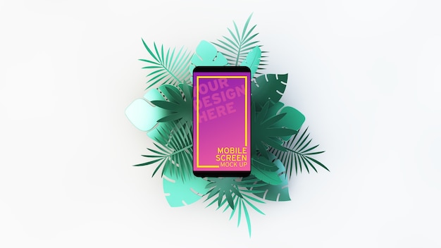 PSD mobile with tropical palm leaves 3d rendering