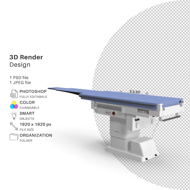 PSD mobilny stół do angiografii modelowanie 3d plik psd realistyczny sprzęt dentystyczny