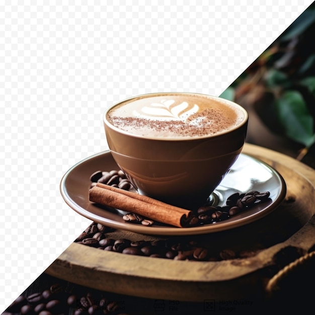 PSD チョコレートエスプレッソとホットミルクで作られた居心地の良いコーヒーショップで木製の皿付きのモカコーヒー