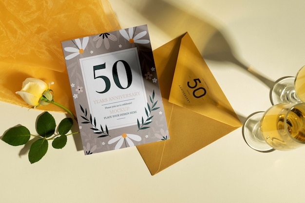 Mock-up per invito a una festa di celebrazione del matrimonio di 50 anni