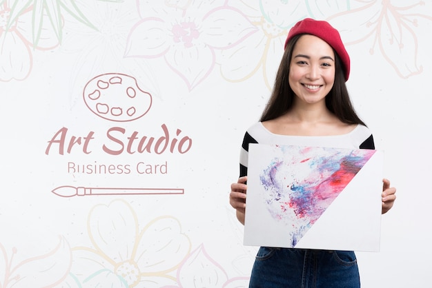 PSD mock-up ad for art studio and cute girl