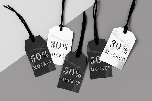 Mock-up arrangement of clothing labels