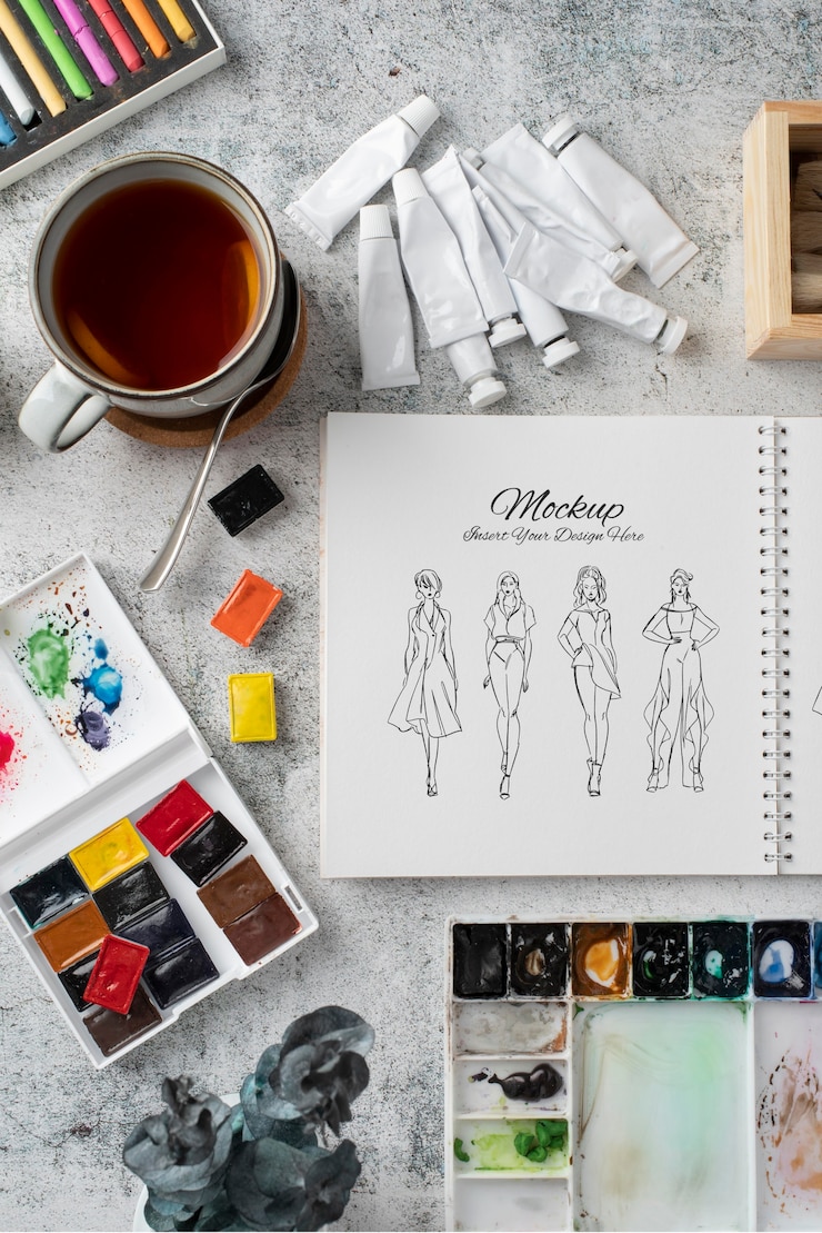 PSD mock-up art notepad arrangement