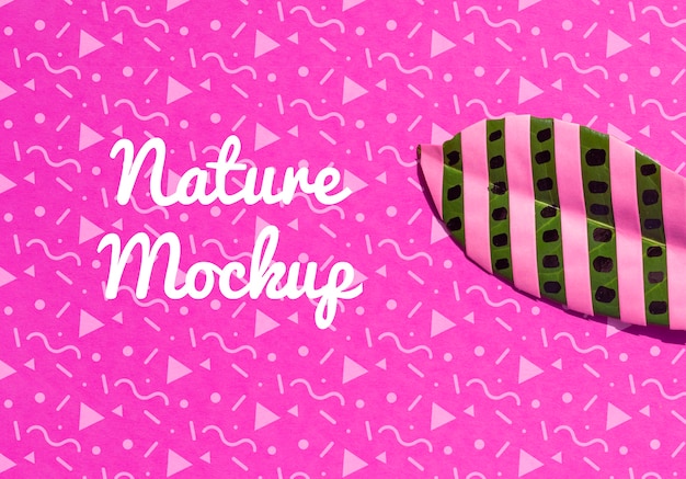 Mock-up artistic draw with strips on leaves