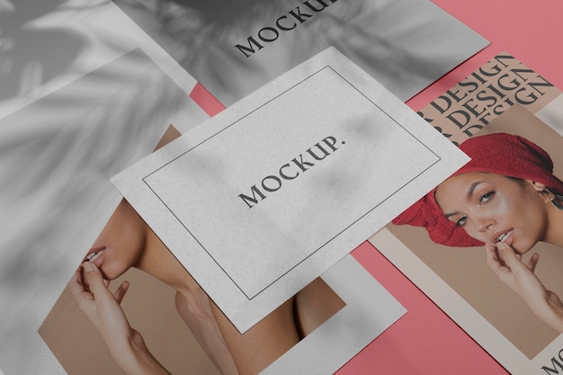 PSD mock up brochure shadow overlay flat lay