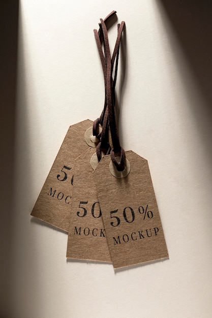 Mock-up brown price tags hanging