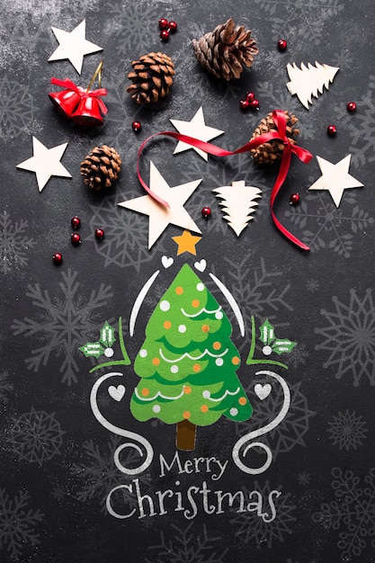 PSD mock-up christmas draw with decorations specific