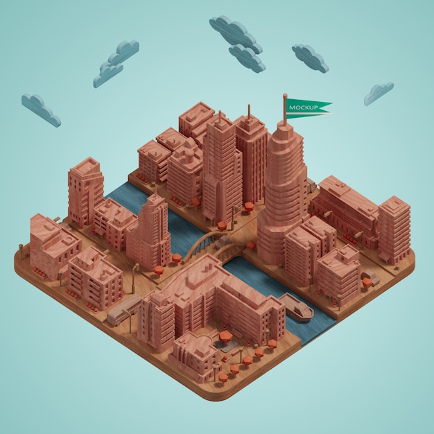 PSD miniatura della costruzione della città 3d del modello